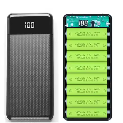 8*18650 Battery DIY Power Bank Case No Welding Battery Storage Boxes 5V Dual USB Type C Micro Ports 