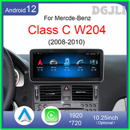 DGJLI เครื่องเล่นมัลติมีเดียนำทางรถยนต์สำหรับ Mercedes Benz C W204 C180 300 2008 To 2010 Android 12