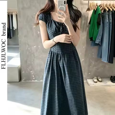 Lace-Up Slim Waist Vintage Cute Dresses Woman Summer Retro Mori Girls Slim Waist Korean Style Japan 