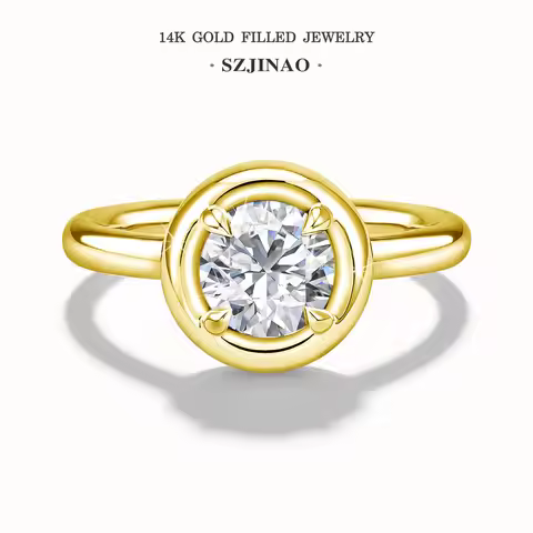 14K Gold Filled 1.2ct Moissanite Bezel-Set Solitaire Ring Au585 Halo Diamond Ring for Women Valentin