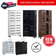 ASTAR  4 Door Shoe Cabinet 2 Door Shoe Rack in White Black Oak Wooden Tall Ventilated door design (SG STOCKS)