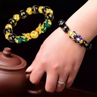 DSFIF Unisex Fashion Men Feng Shui Pixiu Women Bracelets Obsidian Stone Beads Wristband Good Luck Bangle