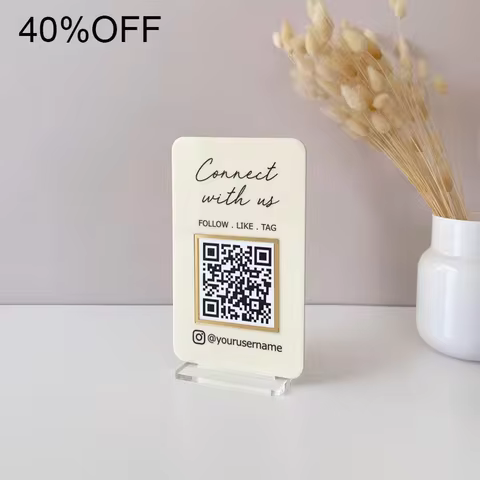 Trendy Social Media QR Code Sign Acrylic Business Sign with Minimalist Design Custom for Instagram F