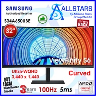 (ALLSTARS : We are Back PROMO) Samsung S34A650UBE 34 inch ViewFinity S6 Ultra-WQHD Monitor Curved / 3,440 x 1,440 / HDR10 , Flicker Free , FreeSync , 100Hz , 5 ms (Warranty 3years on-site with Samsung)