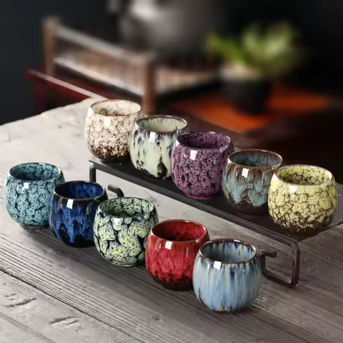 1Pcs 110ml Handmade Kiln Change Ceramic Tea Cup Porcelain Kung Fu Drinking Cup Retro Pottery Drinkwa