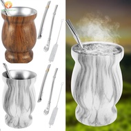 8oz Yerba Mate Cup Stainless Steel Mate Tea Cup Set with Straw Brush Straw Spoon Flat Straw and Lid 