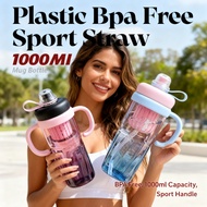 Botol Bekas BPA Free Mug Sport Straw 1L Water Bottle Handle Plastic Drinking 1000ml