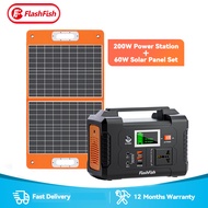 FlashFish Portable Solar Generator Power Station (200W) + Foldable Solar Panel for Camping Emergency