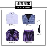 Wednesday Addams Cosplay Costume เสื้อผ้าเด็กผู้หญิง ลายทาง สีม่วง ชุดนักเรียน ชุดคอสเพลย์ เหมาะกับผ