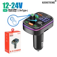 KEBETEME Q10 FM Bluetooth Car Charger Dual USB Type-C 3.1A Compatible With Many Devices 
