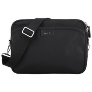 agnes b.-agnes B.cursive Leather Label Front Zipper Nylon Double Crossbody Bag (Black) Small Style