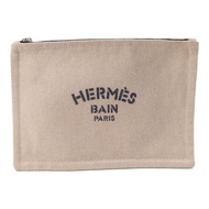 HERMES 棉質Trousse Flat Pouch銀扣手拿包