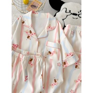 baju tidur perempuan pyjamas Piyama anak anjing berjalur comel wanita musim panas seluar pendek leng