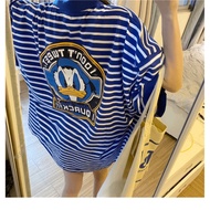 Striped Back Cartoon Age-Reducing Loose POLO Shirt Long Version T-Shirt