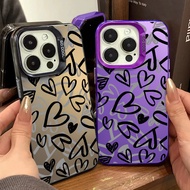 Graffiti Black Heart of Love Phone Case Compatible for IPhone 11 12 13 Pro Max 14 15 7 8 Plus SE 2020 XR X/XS Max Plastics Assembly Mirror Frame Hard Cover Anti Drop