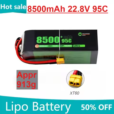High-Capacity 8500mAh 22.8V 95C LiPo Battery For RC Quadcopter Helicopter FPV Racing Drone Spare Par