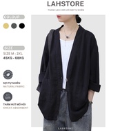 LAHSTORE women's longJacket linen fabric, basic cardigan shape, Korean style (Black)