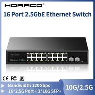 HORACO 16 Port 2.5G Switch 2 Port 10G SFP+ Slot Unmanaged Network Switch 120G Bandwidth Networking H