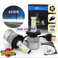 Lampu LED Utama Mobil  Soket H4 (Soket kaki) 3 Sisi 8000LM 72W Cahaya Terang Tidak Ada Zona Buta