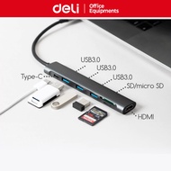 Deli USB C Hub 7 in 1 HDMI 4K, 3 USB 3.0 Ports, SD Card Reader, 100W PD Charging Adapter Dock Statio