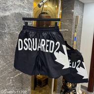 DSQ Men's Wind Shorts Black Printed with White Maple Leaf Pattern Dsquared2 Back Butt for Street Boy