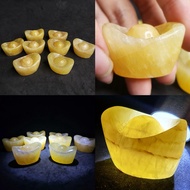 Actual Product 33mm/8 Pieces Golden Yellow Jade Ingot aka Yuan Bao 金黄玉招财元宝c