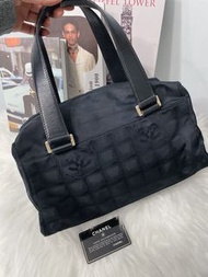 Chanel vintage Bag中古冰格黑色暗花手袋