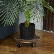 (WGJZ) Round Universal Wheel Flower Pot Wooden Stand Flower Pot Base with Wheels Allows You to Easil