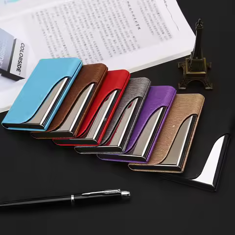 Business Gift Business Card Box Stainless Steel Card Box Metal Aluminum Alloy Creative PU Business C