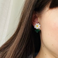 耳夾耳環—雛菊、小花、清新、可愛、熱縮片、手繪、花朵