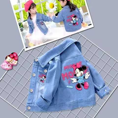 Spring Cartoon Mickey Minnie Mouse Baby Boys Girls Denim Jacket Coat Autumn Children Outerwear Kids 