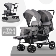 Twin Stroller Can Sit Lie Detachable Double Stroller Lightweight Adjustable Tandem Seating Folding Baby Hands Two Carts