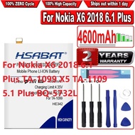 HSABAT 4600mAh HE 342 HE342 HE361 Phone Batteries For Nokia X6 2018 6.1 Plus TA-1099 X5 TA-1109 5.1 
