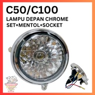 REMPIT C50/C100 Lampu Depan Chrome Set + Mentol + Socket / Head Lamp