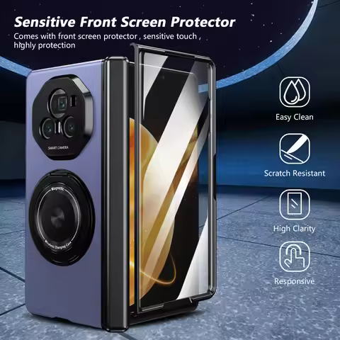 For Honor Magic V2 RSR V3 VS3 Rotate Ring Magnetic Phone Case Anti-Drop with Glass Front Film Simple