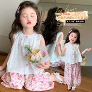 Girls Middle Small Children Summer Thin Cotton Breathable Pink Sweet & S38 Sleeveless Lace Shirt Sui