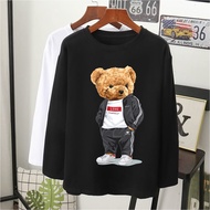 t-shirt printed love yourself teddy bear lengan panjang wanita oversize baju perempuan plus size m l xl 2xl 3xl