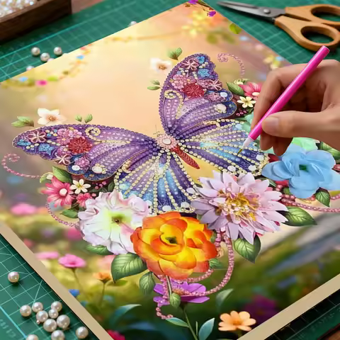 Butterfly DIY Diamond Dots Paintings with Wooden Frame 9.84x9.84in Diamonds Paintings Gem Art for Ad