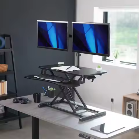 Height Adjustable 32 inch Standing Desk Converter with Dual 13 to 30 inch Monitor Stand, Sit Stand M