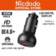 Mcdodo Mushrooms Series PD 45W Type-C+USB Ports Car Charger with Digital Display (PD3.0/FCP/SCP/AFC/
