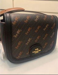 全新Coach黑拼深啡細馬車logo馬鞍袋