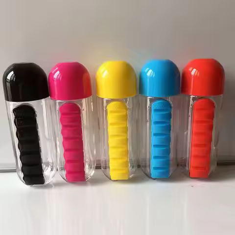Portable Water Bottle with Built-in Pill Box for Medicines, Vitamins, Perfect for Outdoor, Gym, Fitn