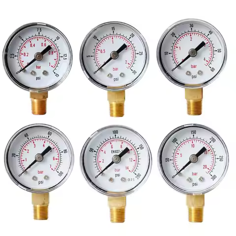 40mm Face Pressure Gauge 1/8" BSPT Bottom Mount 15,30,60.100,160 200, 300 PSI & Bar for Air Gas Wate