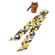 愛馬仕 Twilly 波爾多格紋真絲圍巾，黃/黑/白，0288，成色極佳 [二手]