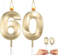 60th Birthday Candles Gold 60th Birthday Cake Topper 60th Birthday Decorations Number Candles for Ca