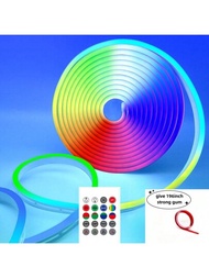 1入組5v防水智慧霓虹燈條,16.4英呎rgb霓虹線性燈條配遙控器、音樂同步和20種模式,適用於客廳、遊戲室、牆壁裝飾、節慶照明