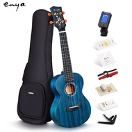 Enya MS Concert Ukulele 23 Inch Blue Solid Mahogany Top with Ukulele Starter Kit Includes Online Lessons Tuner Strap Capo Sand Shaker PickPolish ClothWrenchBag