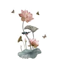 Wall Sticker Bunga Lotus Flowers Hitam Chinese Stiker Dinding Dekorasi Dinding WallpaperStiker Dindi