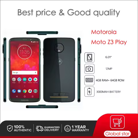 Motorola Moto Z3 Play XT1929 Refurbished Original Unlocked Phone 4GB RAM 64GB ROM 6.01 inches 12MP 4