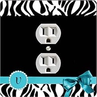 Rikki Knight 41732 Outlet Letter" V" Sky Blue Zebra Bow Monogram Design Outlet Plate